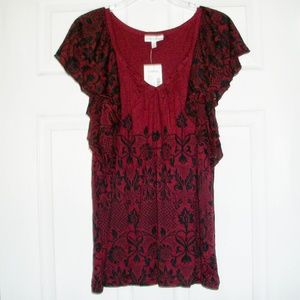 New! Fashion Bug Floral Flutter Sleeve Top Size: L